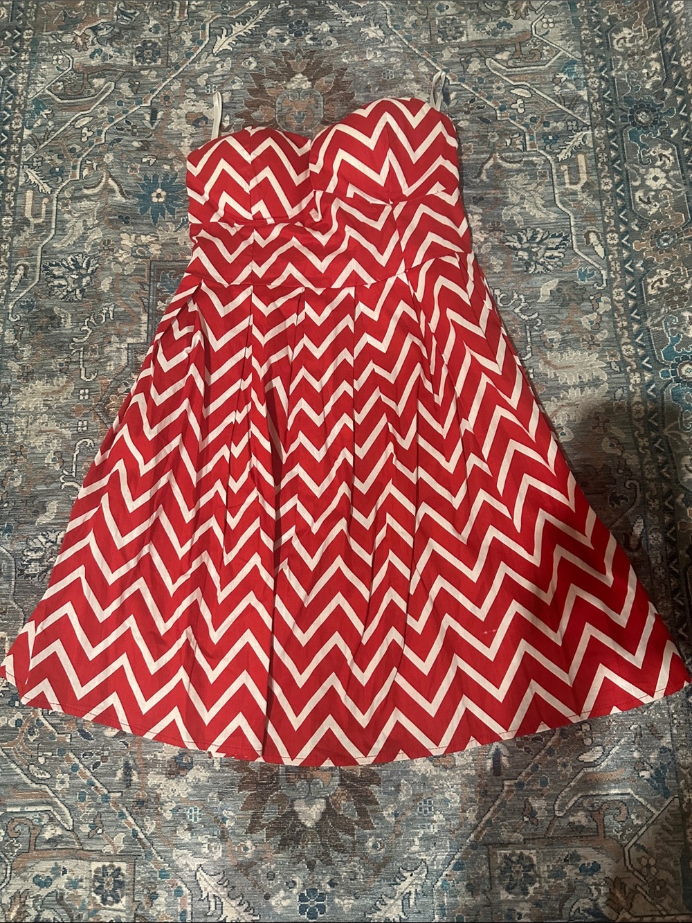 Rue21 Red and White Strapless Chevron Dress